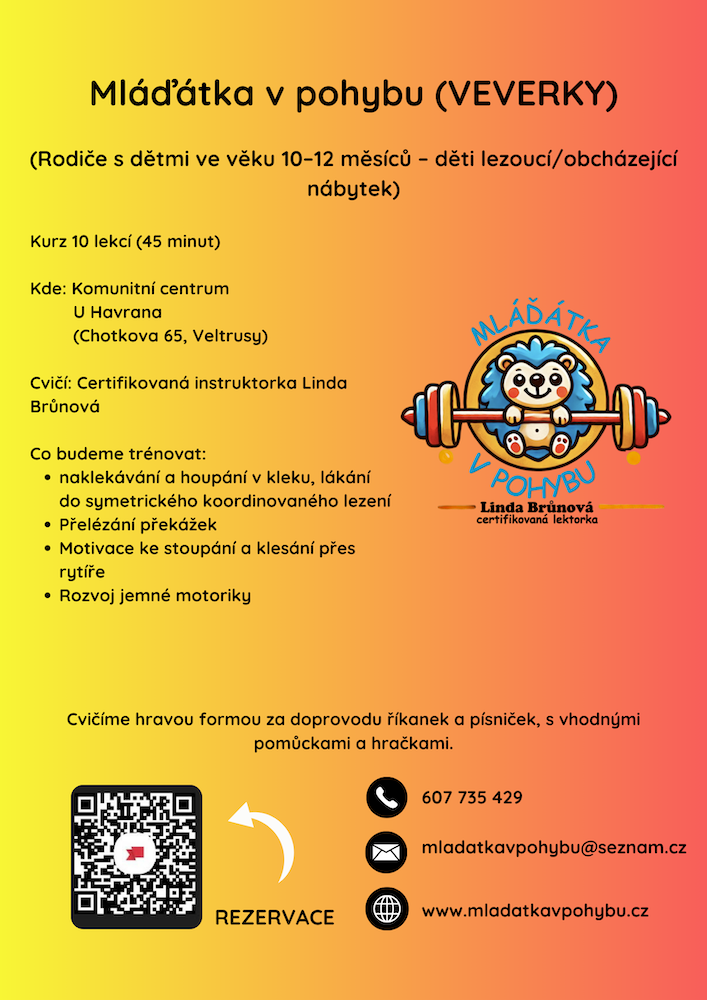 Veverky začínají 14. 4. 2025, nový kurz Mláďátka v pohybu